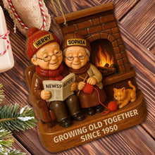 Growing Old Together With Elderly Couple And Cat - Personalized Custom Wood Ornament, Custom Shaped - CPL565_WDO
