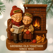Growing Old Together With Elderly Couple And Cat - Personalized Custom Wood Ornament, Custom Shaped - CPL565_WDO
