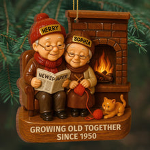 Growing Old Together With Elderly Couple And Cat - Personalized Custom Wood Ornament, Custom Shaped - CPL565_WDO
