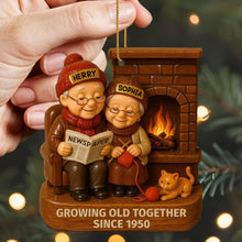 Growing Old Together With Elderly Couple And Cat - Personalized Custom Wood Ornament, Custom Shaped - CPL565_WDO