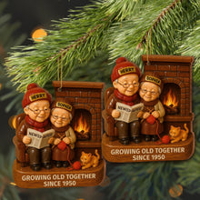 Growing Old Together With Elderly Couple And Cat - Personalized Custom Wood Ornament, Custom Shaped - CPL565_WDO