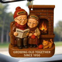 Growing Old Together With Elderly Couple And Cat - Personalized Custom Wood Ornament, Custom Shaped - CPL565_WDO