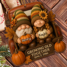 Growing Old Together With Gnomes And Autumn Leaves - Personalized Custom Wood Ornament, Custom Shaped - CPL596_WDO