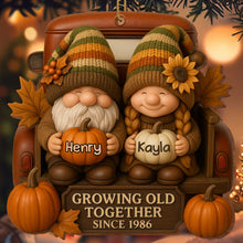 Growing Old Together With Gnomes And Autumn Leaves - Personalized Custom Wood Ornament, Custom Shaped - CPL596_WDO