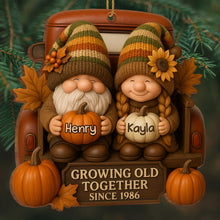 Growing Old Together With Gnomes And Autumn Leaves - Personalized Custom Wood Ornament, Custom Shaped - CPL596_WDO