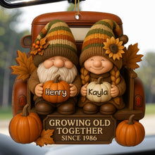 Growing Old Together With Gnomes And Autumn Leaves - Personalized Custom Wood Ornament, Custom Shaped - CPL596_WDO