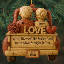 God Blessed The Broken Road, Car And Hearts Design - Personalized Custom Wood Ornament, Custom Shaped - CPL672_WDO