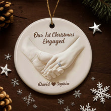 Our 1st Christmas Engaged, Hands With Ring - Personalized Custom Ceramic Ornament With Round Shape - CPL773_RCE
