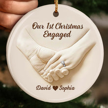 Our 1st Christmas Engaged, Hands With Ring - Personalized Custom Ceramic Ornament With Round Shape - CPL773_RCE