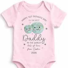 Happy 1st Father's Day To The Best Daddy In The World Earth And Stars - Personalized Custom Baby Onesie - DAD315_ONES