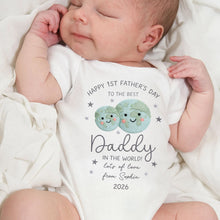 Happy 1st Father's Day To The Best Daddy In The World Earth And Stars - Personalized Custom Baby Onesie - DAD315_ONES
