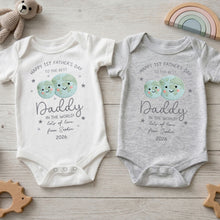 Happy 1st Father's Day To The Best Daddy In The World Earth And Stars - Personalized Custom Baby Onesie - DAD315_ONES