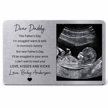 Dear Daddy Snuggled In Mommy's Tummy Ultrasound Photo Wallet Card - Personalized Aluminum Wallet Card - DAD524_ALCA