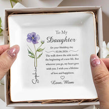 To My Daughter On Your Wedding Day With Purple Flower - Personalized Custom Jewelry Dish, Square Ceramic Dish - DAU322_SCRD