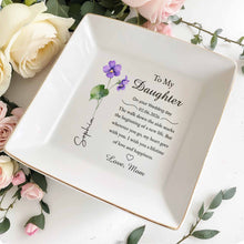 To My Daughter Wedding Day Gift Purple Flower Jewelry Dish - Personalized Custom Jewelry Dish, Square Ceramic Dish - DAU349_SCRD