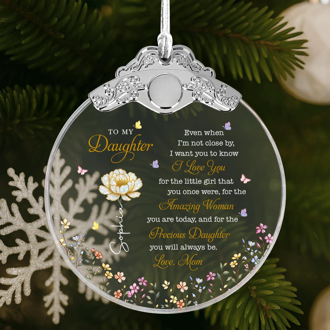 To My Daughter Amazing Woman Precious Daughter Birth Month Flower - Personalized Glass Ornament With Silver Cap - DAU612_GOSICA