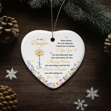 To My Daughter Even When I'm Not Close By Heart With Flowers - Personalized Custom Ceramic Ornament With Heart Shape - DAU612_HCE