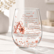 To My Daughter Amazing Woman Rose Gold Alphabet Flower - Personalized Stemless Wine Glass - DAU707_WIGL