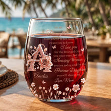 To My Daughter Amazing Woman Rose Gold Alphabet Flower - Personalized Stemless Wine Glass - DAU707_WIGL