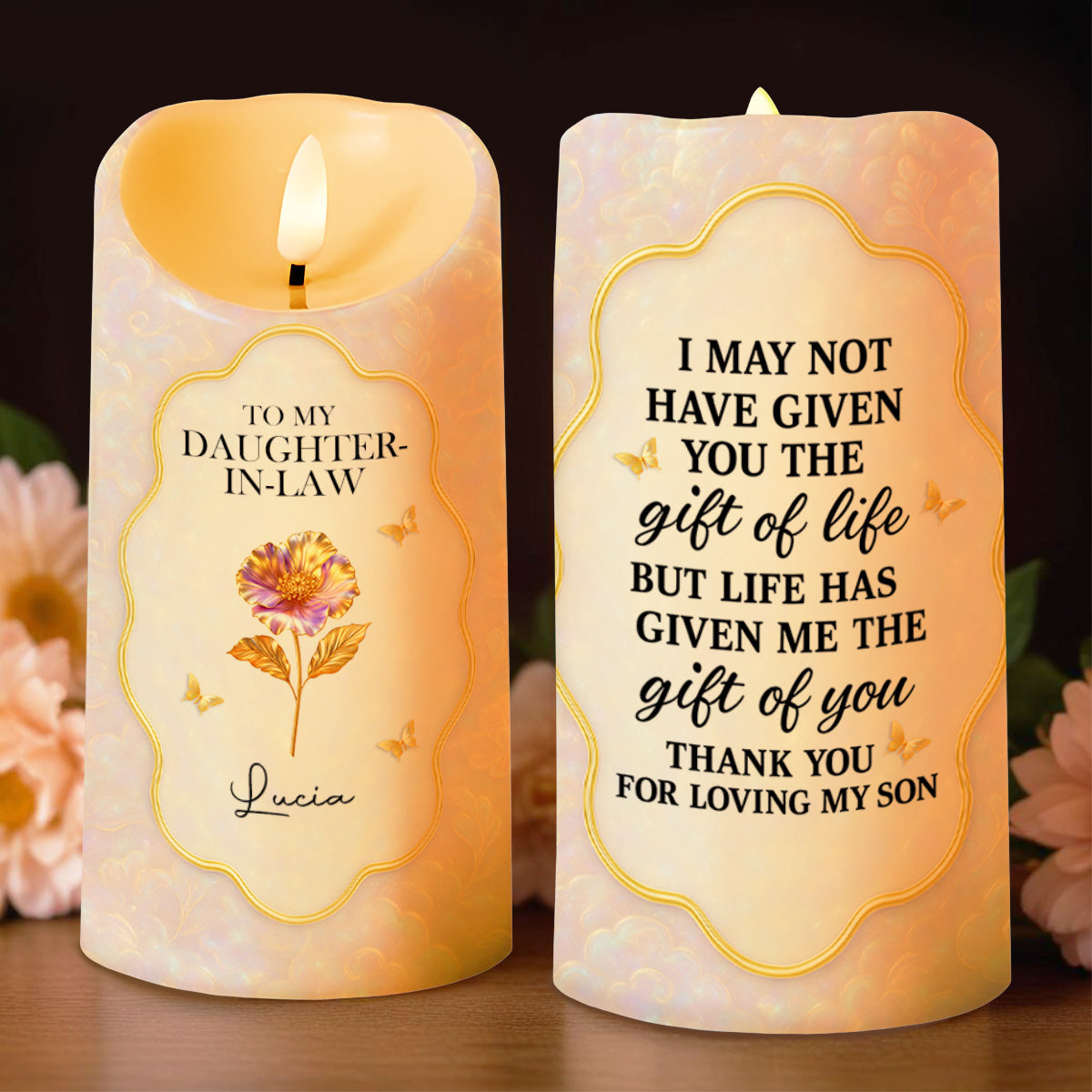To My Daughter-In-Law Thank You For Loving My Son - Personalized Custom LED Candle - DILA022_LECA