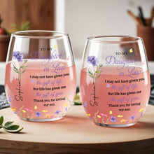 To My Daughter In Law Gift Of You Birth Month Flowers - Personalized Stemless Wine Glass - DILA116_WIGL