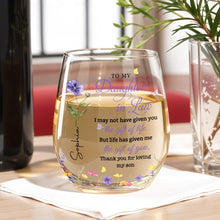 To My Daughter In Law Gift Of You Birth Month Flowers - Personalized Stemless Wine Glass - DILA116_WIGL