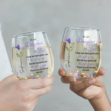 To My Daughter In Law Gift Of You Birth Month Flowers - Personalized Stemless Wine Glass - DILA116_WIGL