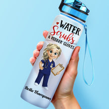 Water Scrubs & Rubber Gloves, Cartoon Nurse And Drinking Schedule - Personalized Tracker Bottle - DOC002_WATRA