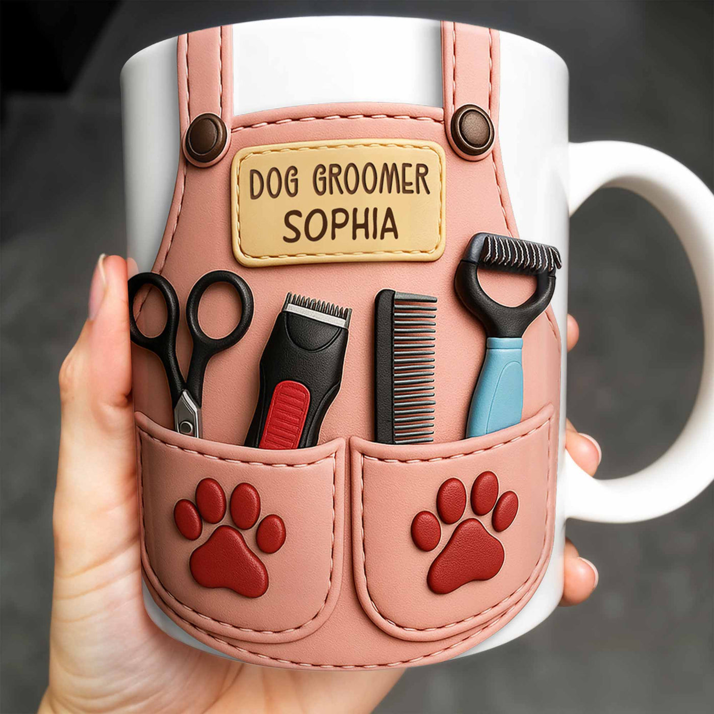 Celebrate Your Favorite Dog Groomer, Scissors And Paw Prints - Personalized Custom Coffee Mug - DOG063_MG