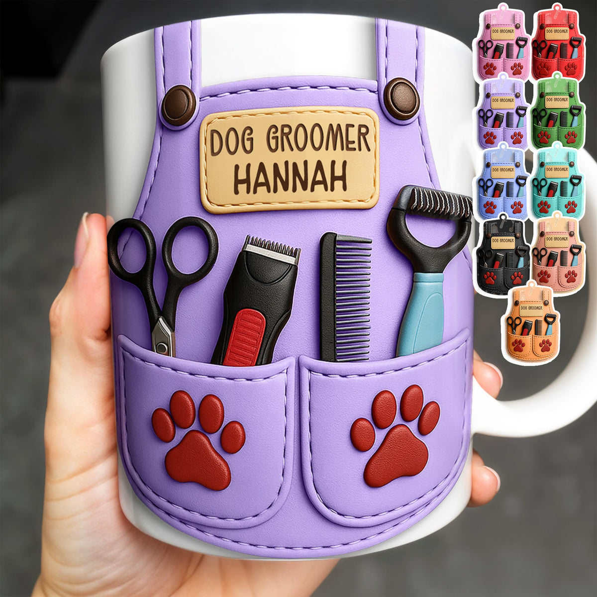 Personalize With Your Name, Paw Prints And Grooming Tools - Personalized Custom Coffee Mug - DOG066_MG