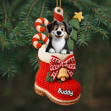 To My Beloved Companion, Christmas Stocking With Dog And Candy Canes - Personalized Custom Wood Ornament, Custom Shaped - DOG107_WDO