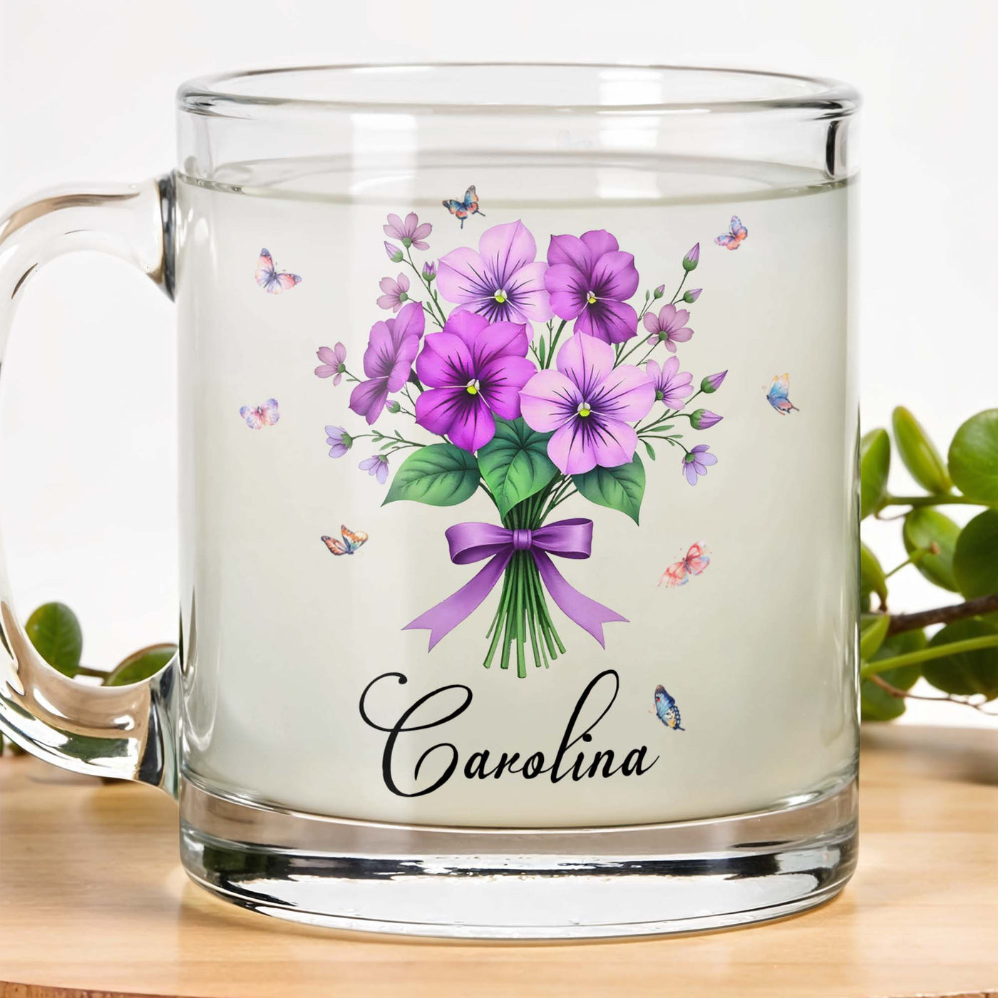 Beautiful Floral Design With Colorful Butterflies, Flowers and Butterflies - Personalized Custom Glass Mug - DTG026_GLM