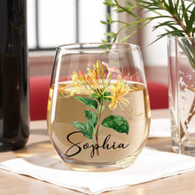 Beautiful Birth Month Flower Personalized Floral Botanical Art - Personalized Stemless Wine Glass - DTG089_WIGL
