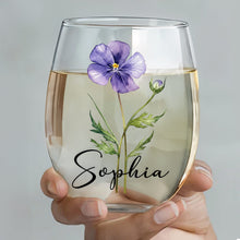 Beautiful Birth Month Flower Personalized Floral Botanical Art - Personalized Stemless Wine Glass - DTG089_WIGL