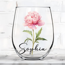 Beautiful Birth Month Flower Personalized Floral Botanical Art - Personalized Stemless Wine Glass - DTG089_WIGL