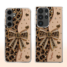 Stay Fabulous Leopard Print With Diamond Bow And Hearts - Personalized Clear Phone Case - DTG124_PHC
