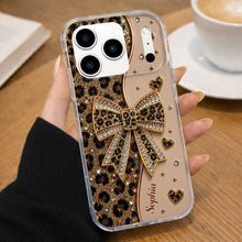 Stay Fabulous Leopard Print With Diamond Bow And Hearts - Personalized Clear Phone Case - DTG124_PHC
