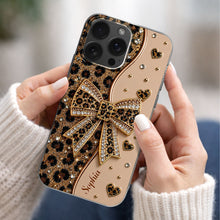 Stay Fabulous Leopard Print With Diamond Bow And Hearts - Personalized Clear Phone Case - DTG124_PHC