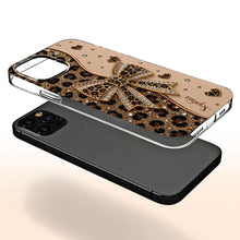 Stay Fabulous Leopard Print With Diamond Bow And Hearts - Personalized Clear Phone Case - DTG124_PHC