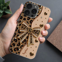 Stay Fabulous Leopard Print With Diamond Bow And Hearts - Personalized Clear Phone Case - DTG124_PHC