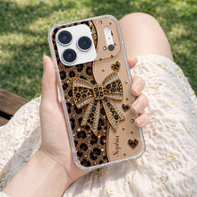Stay Fabulous Leopard Print With Diamond Bow And Hearts - Personalized Clear Phone Case - DTG124_PHC