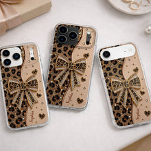 Stay Fabulous Leopard Print With Diamond Bow And Hearts - Personalized Clear Phone Case - DTG124_PHC