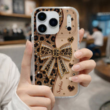 Stay Fabulous Leopard Print With Diamond Bow And Hearts - Personalized Clear Phone Case - DTG124_PHC