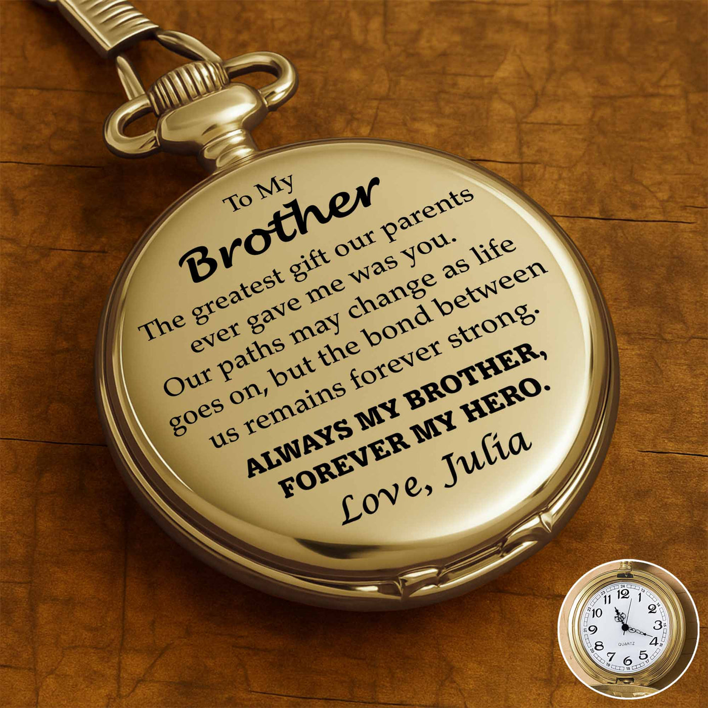 To My Brother, Forever My Hero Pocket Watch - Personalized Custom Pocket Watch - FAM048_GWATCH