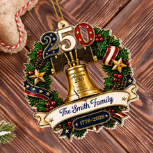 America Liberty and Freedom Wreath With Liberty Bell and Family Name - Personalized Custom Acrylic Ornament, Christmas Gift - FAM1015_ACO