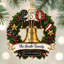 America Liberty and Freedom Wreath With Liberty Bell and Family Name - Personalized Custom Acrylic Ornament, Christmas Gift - FAM1015_ACO
