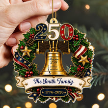 America Liberty and Freedom Wreath With Liberty Bell and Family Name - Personalized Custom Acrylic Ornament, Christmas Gift - FAM1015_ACO
