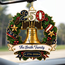 America Liberty and Freedom Wreath With Liberty Bell and Family Name - Personalized Custom Acrylic Ornament, Christmas Gift - FAM1015_ACO