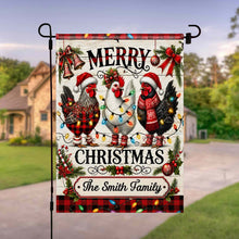 Merry Christmas Our Family With Festive Chickens And Holiday Lights - Personalized Flag - FAM1016_GAF