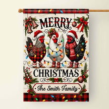 Merry Christmas Our Family With Festive Chickens And Holiday Lights - Personalized Flag - FAM1016_GAF